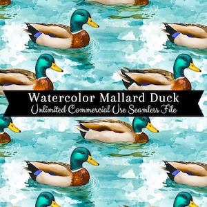 Seamless Mallard Duck Pattern | Watercolor Ducks | Hunting Backgrounds Seamless File | Repeating Pattern Digital PNG | Commercial Use PNG