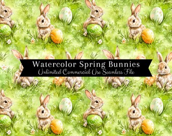 Watercolor Easter Bunny Seamless Print | Easter Eggs Seamless Pattern | Commercial Use Pattern | Spring Easter Repeating Pattern PNG