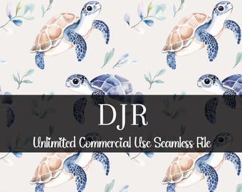 Sea Turtle Seamless Pattern | Watercolor Sea Turtle Digital Paper | Watercolor Turtle Pattern | Watercolor Ocean | Repeating Pattern PNG