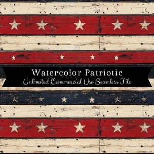 Red White & Blue Seamless Pattern | Watercolor Flag Digital Paper | Watercolor Patriotic Pattern | 4th of July Repeating Pattern