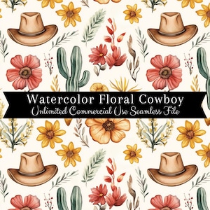 Watercolor Western Seamless | Rodeo Seamless Pattern | Commercial Use Pattern | Repeating Print | Watercolor Western  Cowboy Seamless PNG
