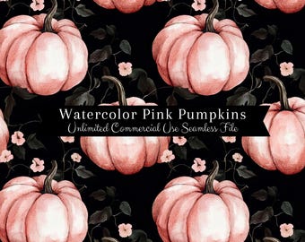 Watercolor Pink Pumpkin Seamless Print | Pumpkin Seamless Pattern | Commercial Use Pattern | Repeating Print | Watercolor Pink Pumpkins