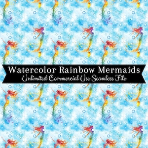 Meerjungfrauen Muster | Aquarell Regenbogen Meerjungfrauen | Ocean Hintergründe Nahtlose Datei | Sommer-Wiederholungsmuster PNG | Exklusivrechte