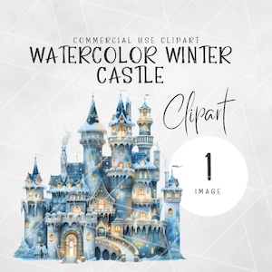 Watercolor Winter Castle PNG | Princess Clipart | Fairytale Clipart | Fairytale Castle Clipart | Watercolor Castle PNG | Birthday Clipart