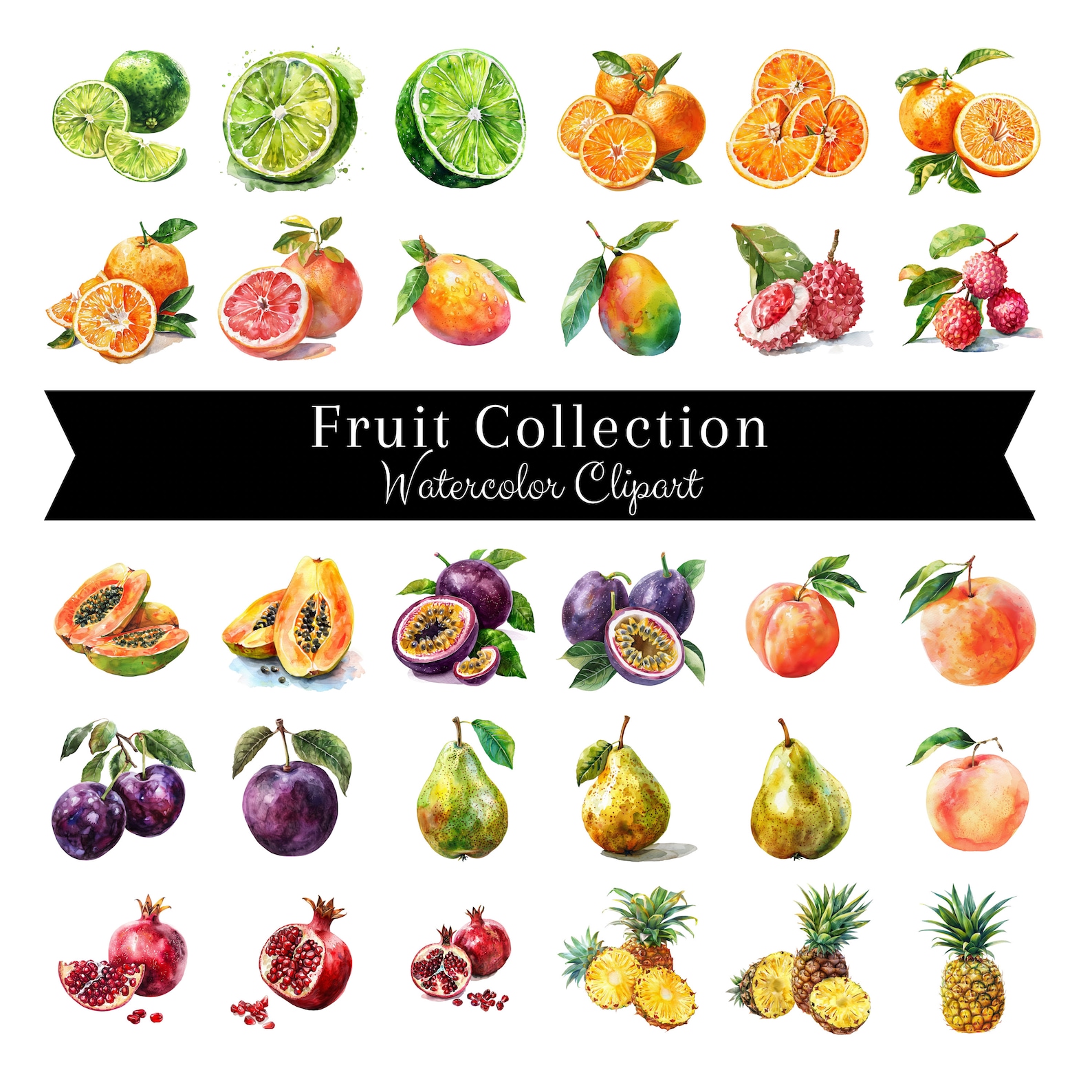 Watercolor Fruits Clipart Bundle | Farm Clipart | Watercolor Clipart ...