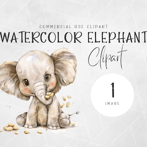 Aquarell Elefant Clipart | Baby Clipart | Elefant Aquarell Clipart | Sofortdownload | Süßer Elefant Png | Eine kleine Erdnuss