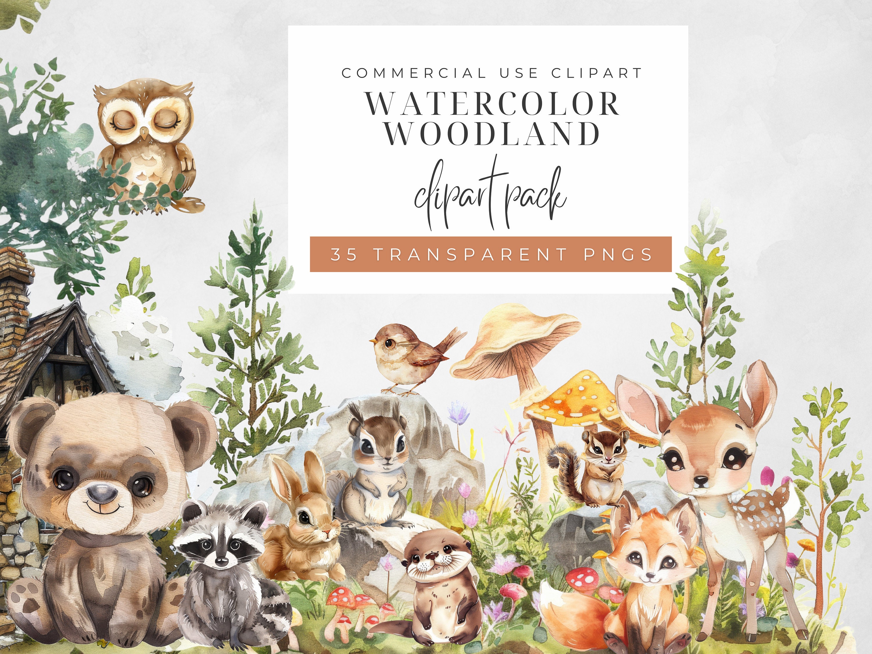 Watercolor Baby Shower Clipart Bundle | Woodland Animal Clipart ...
