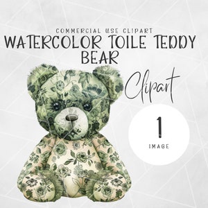 Ours en peluche toile de Jouy vert sauge | Clipart baby shower | Toile de Jouy française | Clipart Toile de Jouy pour baby shower | Journal indésirable