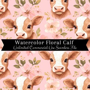 Watercolor Baby Cow Print Seamless | Calf Seamless Pattern | Commercial Use Pattern | Cow Repeating Print | Watercolor Cow Seamless PNG
