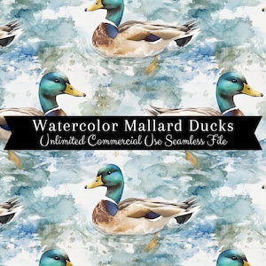 Nahtloses Stockenten-Enten-Muster | Aquarell Enten | Jagd Hintergründe Seamless File | Sich wiederholendes Muster PNG | Exklusivrechte PNG