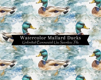 Modèle sans couture de canard colvert | Canards à l'aquarelle | Fichier sans couture d'arrière-plans de chasse | Motif répétitif PNG | Droits exclusifs PNG
