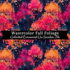 Watercolor Fall Trees Seamless Print | Fall Leaves Seamless Pattern | Commercial Use Pattern | Repeating Print | Watercolor Cottage Core PNG
