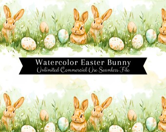 Watercolor Easter Bunny Seamless Print | Easter Eggs Seamless Pattern | Commercial Use Pattern | Spring Easter Repeating Pattern PNG