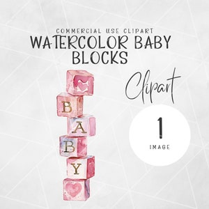 Acuarela rosa bebé bloques clipart / bloques de bebé apilados PNG / acuarela bebé clipart / baby shower clipart / bebé letras acuarela
