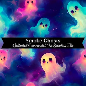 Smoke Ghost Seamless Pattern | Watercolor Ghost Digital Paper | Watercolor Ghost Pattern | Watercolor Halloween | Repeating Pattern PNG