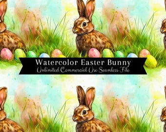 Watercolor Easter Bunny Seamless Print | Easter Eggs Seamless Pattern | Commercial Use Pattern | Spring Easter Repeating Pattern PNG