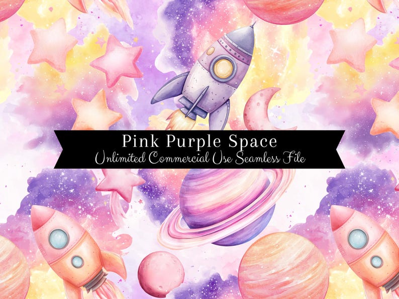 Pink Space Pattern Pink Planets Seamless Pattern | Watercolor Space Digital Paper ...