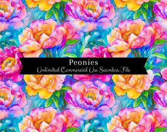 Padrão sem emenda de peônia rosa | Papel digital floral de peônia aquarela | Padrão floral aquarela | Peônia aquarela PNG | Padrão de repetição