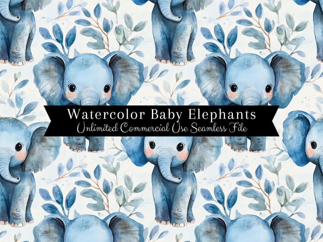 Baby Elephant Seamless Pattern | Watercolor Elephant Digital Paper ...
