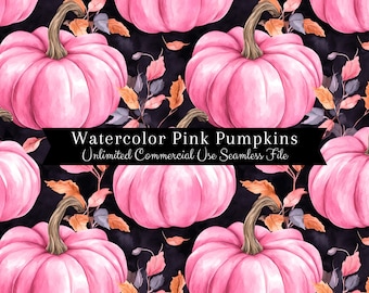 Watercolor Pink Pumpkin Seamless Print | Pumpkin Seamless Pattern | Commercial Use Pattern | Repeating Print | Watercolor Pink Pumpkins