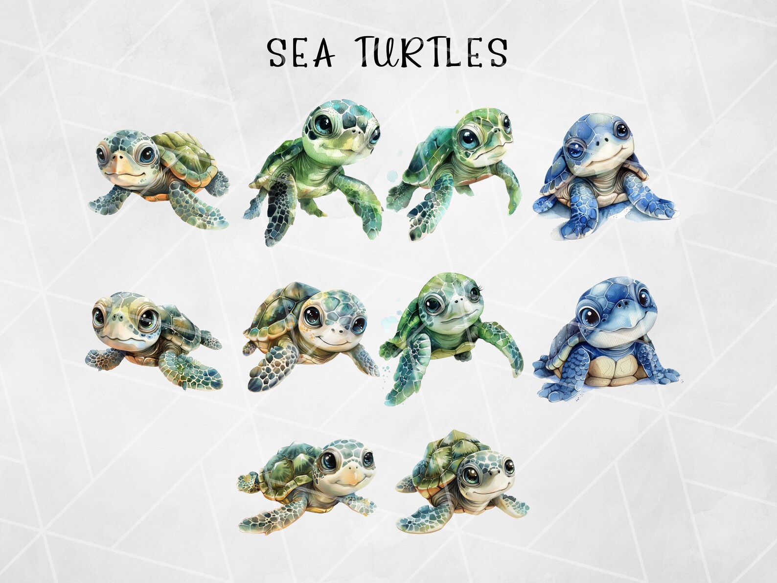 Watercolor Baby Sea Turtle Clipart Bundle Turtle PNG Ocean Clip Art ...