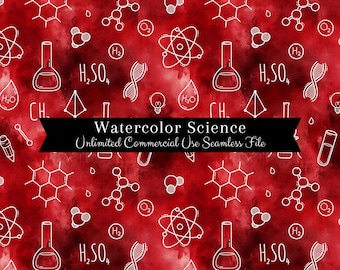 Seamless Watercolor Science Pattern | Watercolor School Subject | Chemistry Background Seamless | Repeating Pattern PNG | Commercial Use PNG