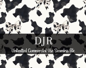 Watercolor Cow Coquette Bow Seamless | Cow Seamless Pattern | Commercial Use Pattern | Repeating Print | Watercolor Cow Seamless PNG