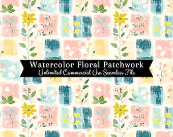 Spring Pastel Floral Seamless | Patchwork Quilt Seamless Pattern | File Farmhouse Quilted Colorblocking | Digital Paper Repeatable Folk Art