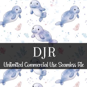 Whimsy Seekuh nahtlose Muster | Aquarell Baby Seekuh Digitales Papier | Florida Manatees sich wiederholendes Muster | Wasser Ozean wiederholendes Muster