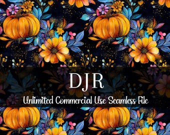 Watercolor Vibrant Floral Pumpkin Seamless Print | Pumpkin Pattern | Commercial Use Pattern | Repeating Print | Colorful Flower Pumpkins