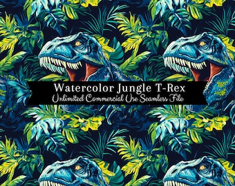 T-Rex Jungle Dinosaur Seamless Pattern | Seamless Pattern for Fabric | Cute Dino Digital Paper | Kids Background | Repeating Design for Boys