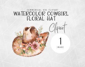 Cute Cowgirl Floral Hat Clipart | Watercolor Cowgirl Clipart | Cowgirl Hat Clipart Png | Pink Floral Cowgirl Clipart | Western Clipart