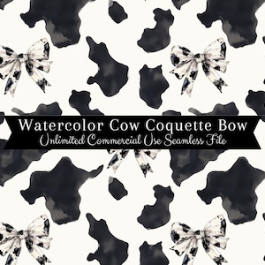 Aquarelle vache coquette noeud sans couture | Modèle sans couture de vache | Modèle d'utilisation commerciale | Impression répétée | Vache aquarelle PNG transparente