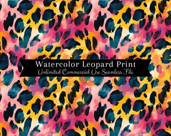 Estampa de Leopardo em Aquarela Sem Costura | Padrão de Leopardo Sem Costura | Padrão para Uso Comercial | Estampa Repetitiva | Estampa Animal em Aquarela Sem Costura