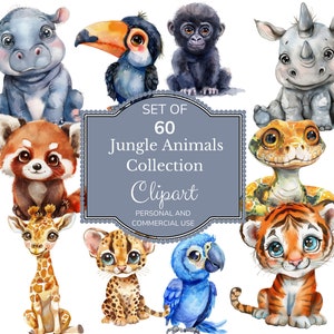 Bébés animaux de safari png | Décoration de chambre d'enfant mignonne pour baby shower | Clipart baby shower | Animaux de la jungle | Clipart animaux de la jungle | Utilisation commerciale