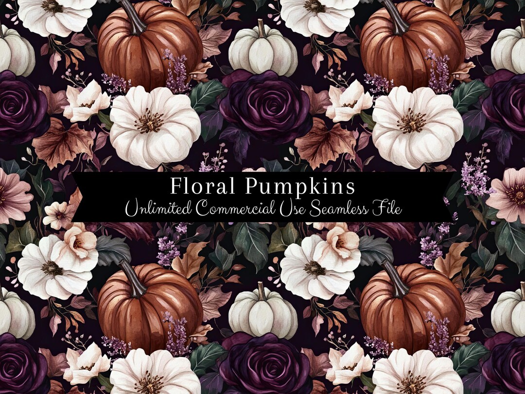 Watercolor Floral Pumpkin Seamless Print | Pumpkin Seamless Pattern ...