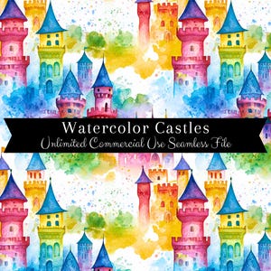 Watercolor Rainbow Castle Seamless Print | Castle Pattern | Commercial Use Pattern | Repeating Print | Watercolor Rainbow | Scrapbook Paper
