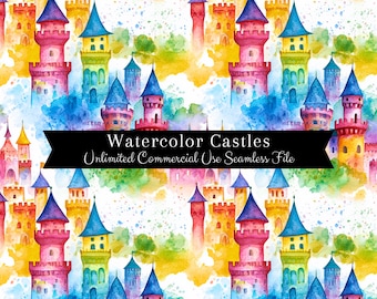 Aquarell Regenbogen Schloss nahtlose Druck | Schloss Muster | Kommerzielle Nutzung Muster | Sich wiederholender Druck | Aquarell Regenbogen | Scrapbook-Papier