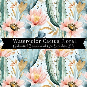 Motif floral sans couture de cactus | Papier numérique aquarelle fleur de cactus | Motif répétitif de cactus de l'Ouest | Imprimé floral printanier sans couture