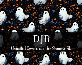 Ghost Fall Floral Seamless Pattern | Watercolor Ghost Digital Paper | Ghost Pattern | Watercolor Halloween | Fall Repeating Pattern PNG