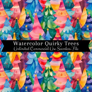 Modèle sans couture d'arbre excentrique à feuilles persistantes | Papier numérique aquarelle pour les fêtes | Motif de Noël arc-en-ciel aquarelle | Motif répétitif PNG