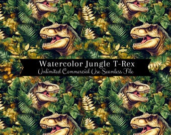 T-Rex Jungle Dinosaur Seamless Pattern | Seamless Pattern for Fabric | Cute Dino Digital Paper | Kids Background | Repeating Design for Boys