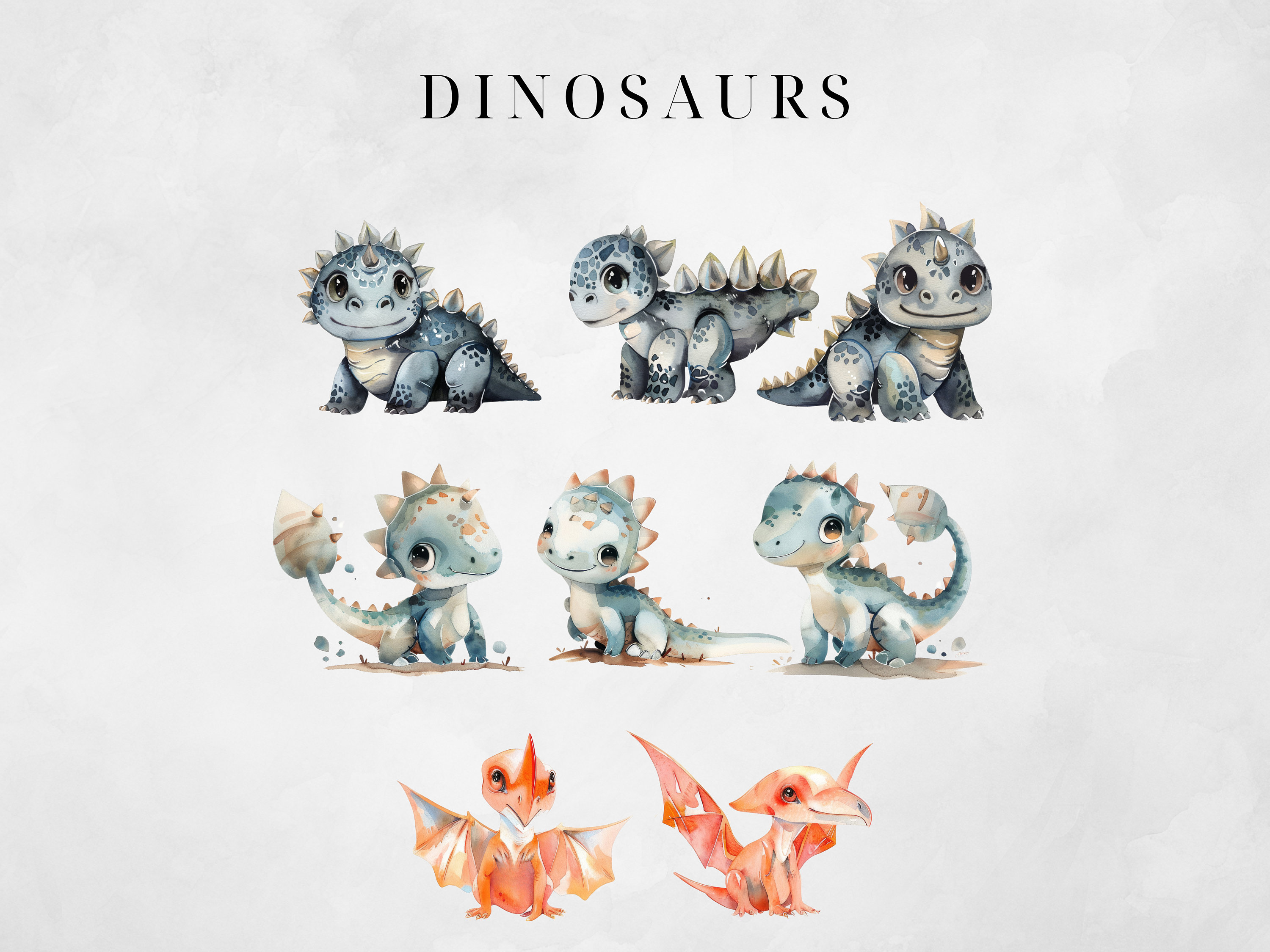 Watercolor Cute Baby Dino Clipart Bundle | Digital Download | Dinosaur ...