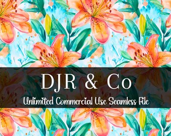 Aquarell Blumen nahtlos drucken | Florales nahtloses Muster | Kommerzielle Nutzung | Sich wiederholender Druck | Aquarell Tigerlilie | Blumenmuster