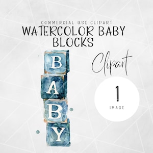 Acuarela azul bebé bloques clipart / bloques de bebé apilados PNG / acuarela bebé clipart / baby shower clipart / bebé letras acuarela