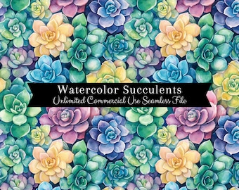 Watercolor Succulent Seamless Print | Cactus Seamless Pattern | Commercial Use Pattern | Repeating Print | Watercolor Pastel Succulent PNG