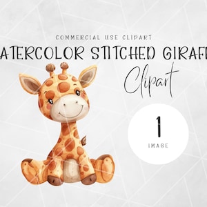 Clipart animale farcito giraffa cucita ad acquerello / Clipart giungla Safari / Clipart asilo nido / Clipart giungla / Clipart animali cuccioli PNG