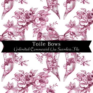 Pink Toile De Jouy Seamless Pattern | Pink Toile Pattern | Chinoiserie Bow Seamless Print | French Toile De Jouy | Pink Bow Toile Seamless