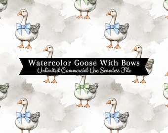 Watercolor Goose With Bows Seamless Print | Goose Seamless Pattern | Commercial Use Pattern | Repeating Print | Watercolor Spring Goose
