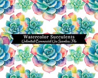 Watercolor Succulent Seamless Print | Cactus Seamless Pattern | Commercial Use Pattern | Repeating Print | Watercolor Pastel Succulent PNG